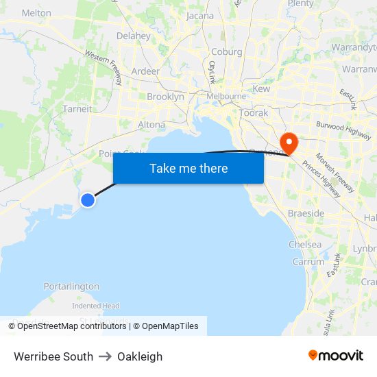 Werribee South to Oakleigh map