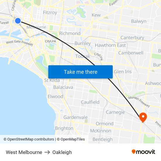 West Melbourne to Oakleigh map