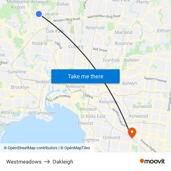 Westmeadows to Oakleigh map