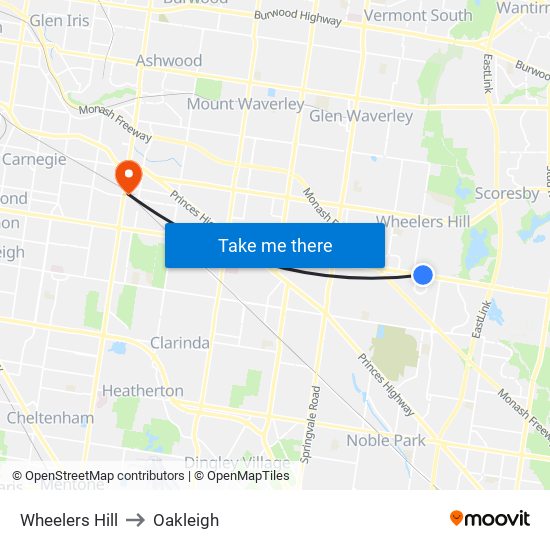 Wheelers Hill to Oakleigh map