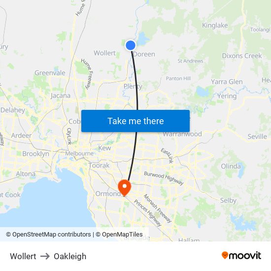 Wollert to Oakleigh map