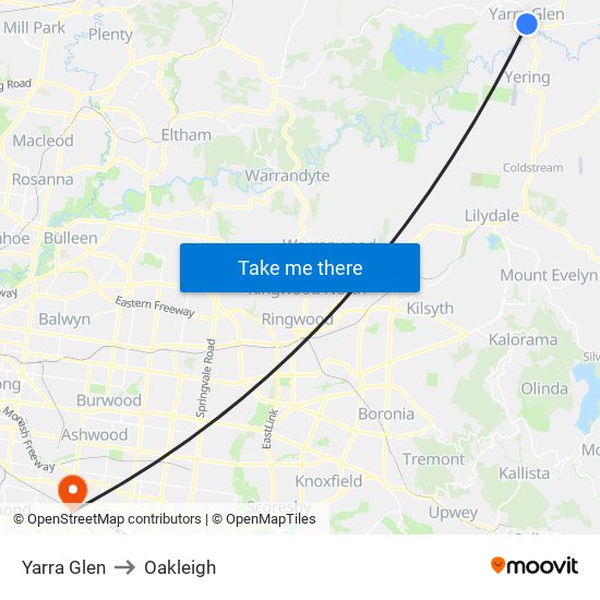 Yarra Glen to Oakleigh map