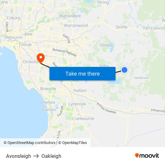 Avonsleigh to Oakleigh map