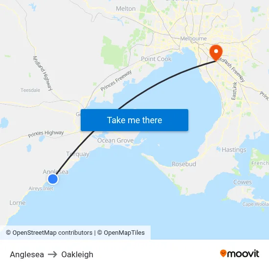 Anglesea to Oakleigh map