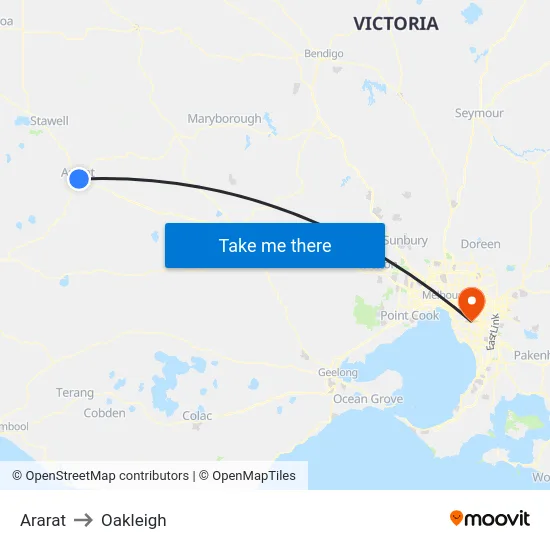 Ararat to Oakleigh map
