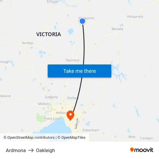 Ardmona to Oakleigh map