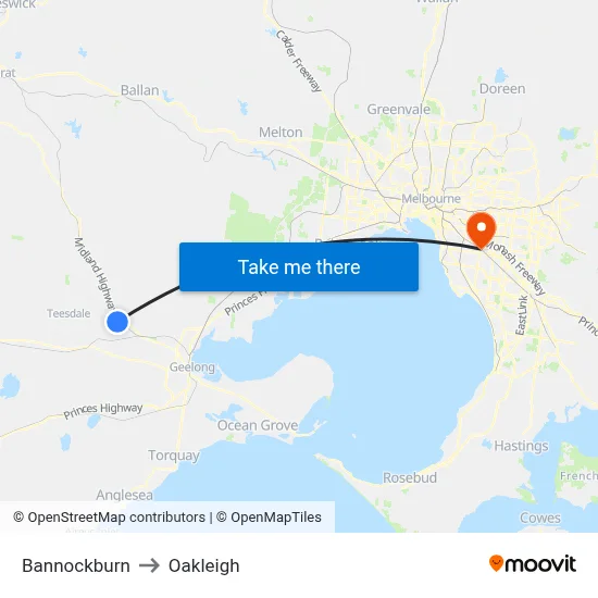 Bannockburn to Oakleigh map