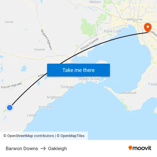 Barwon Downs to Oakleigh map