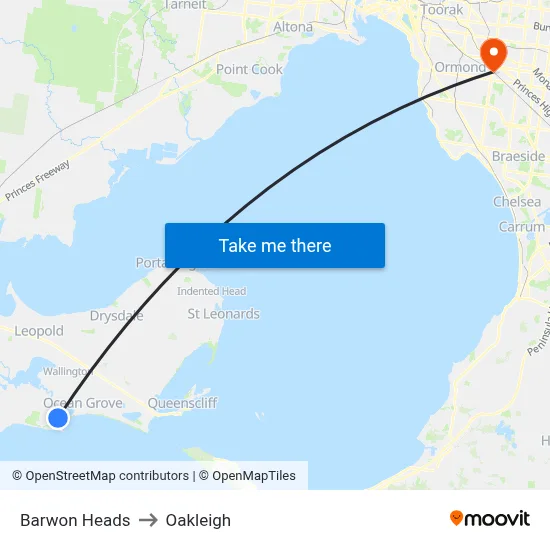 Barwon Heads to Oakleigh map