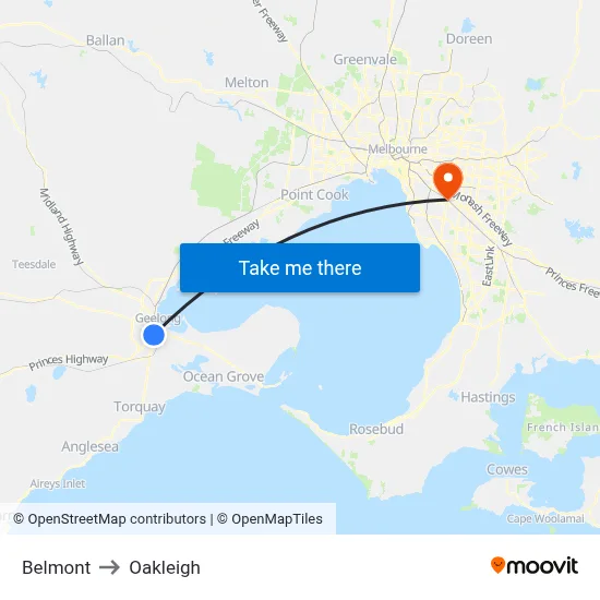 Belmont to Oakleigh map