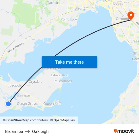 Breamlea to Oakleigh map