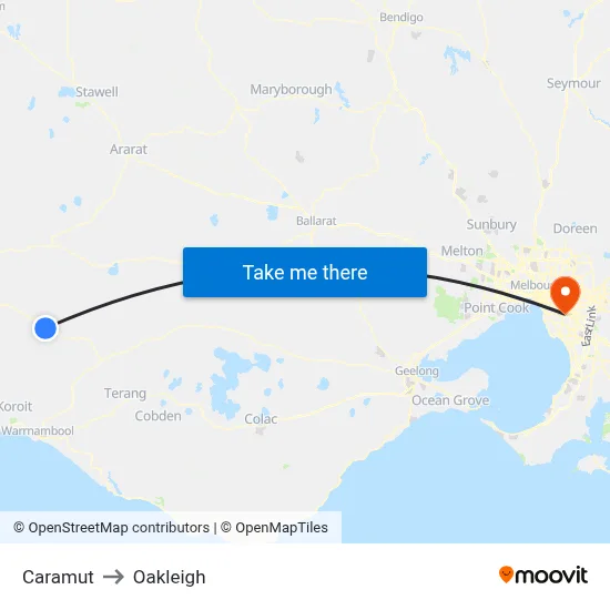 Caramut to Oakleigh map