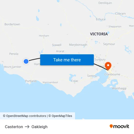 Casterton to Oakleigh map