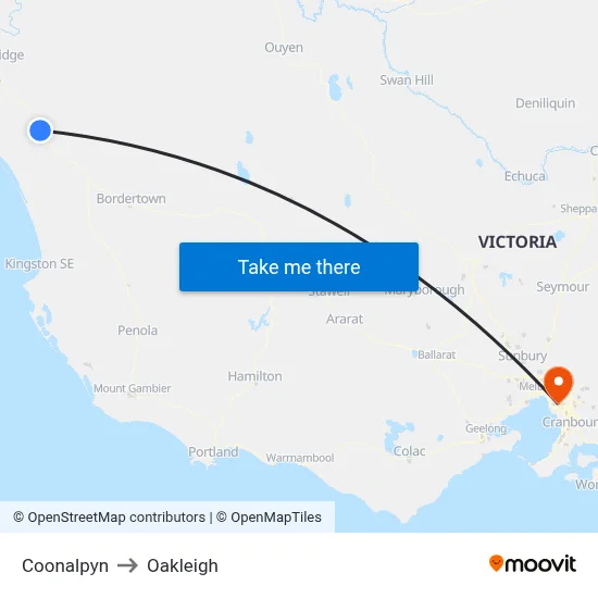 Coonalpyn to Oakleigh map