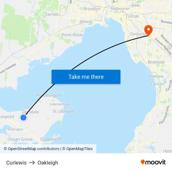 Curlewis to Oakleigh map