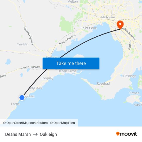 Deans Marsh to Oakleigh map