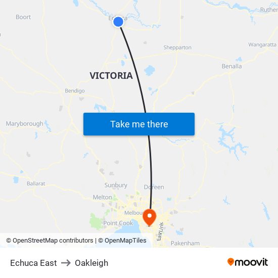 Echuca East to Oakleigh map