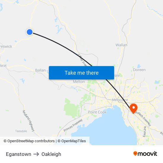 Eganstown to Oakleigh map