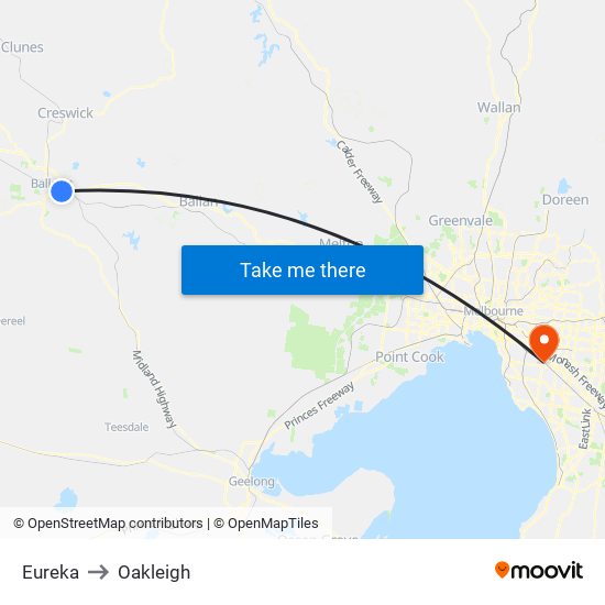 Eureka to Oakleigh map