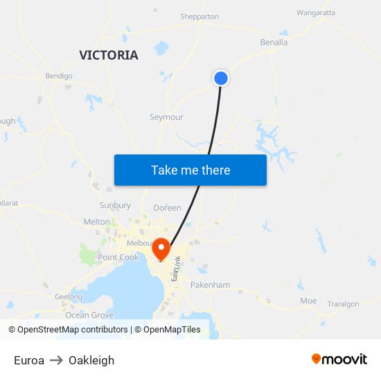 Euroa to Oakleigh map