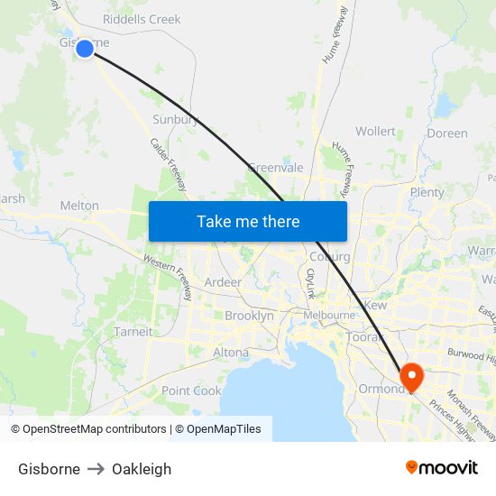 Gisborne to Oakleigh map