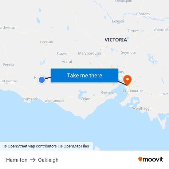 Hamilton to Oakleigh map