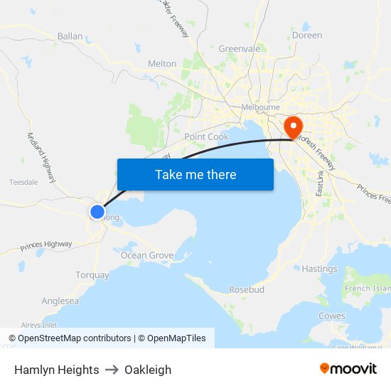 Hamlyn Heights to Oakleigh map