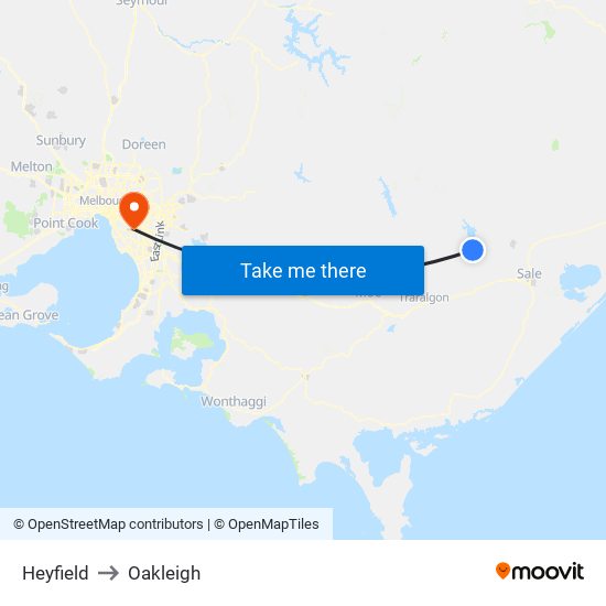 Heyfield to Oakleigh map
