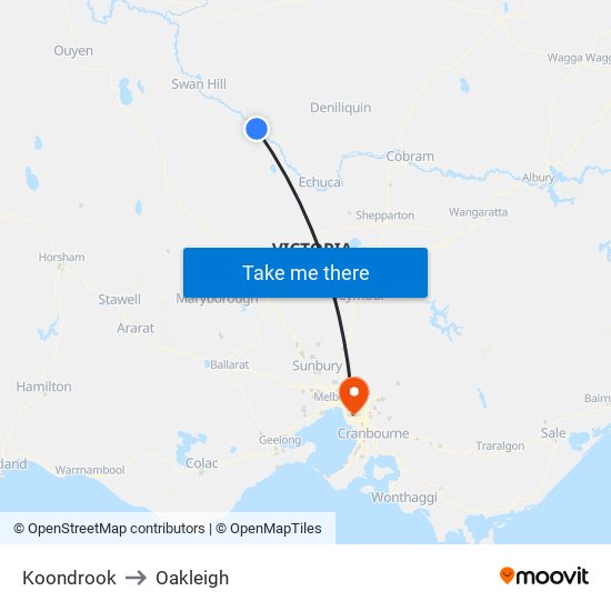 Koondrook to Oakleigh map