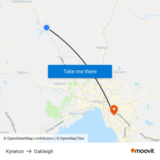 Kyneton to Oakleigh map