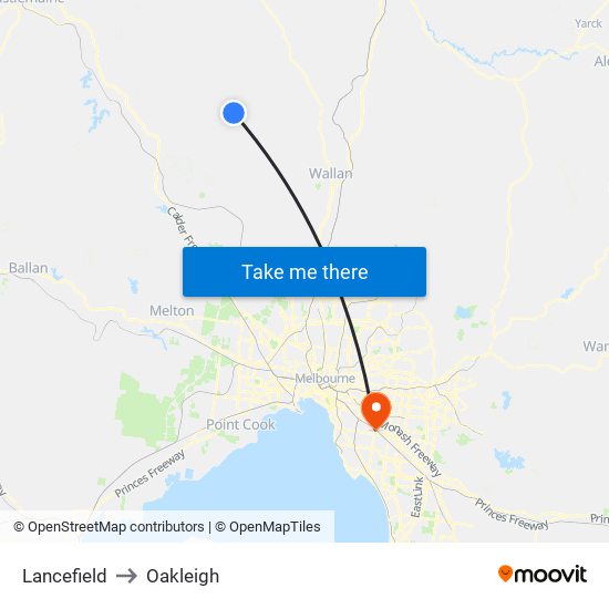 Lancefield to Oakleigh map