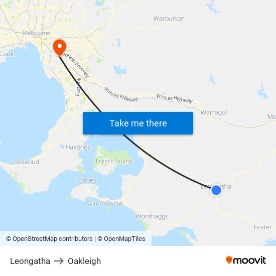 Leongatha to Oakleigh map