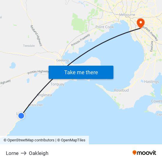 Lorne to Oakleigh map