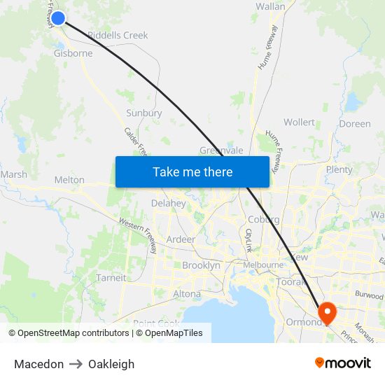 Macedon to Oakleigh map