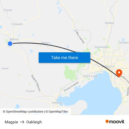 Magpie to Oakleigh map