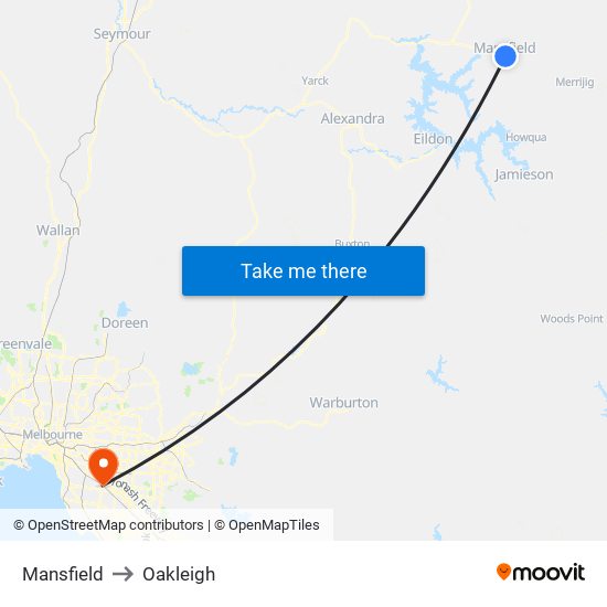 Mansfield to Oakleigh map