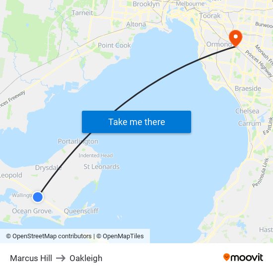 Marcus Hill to Oakleigh map