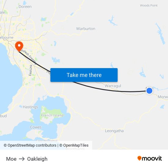 Moe to Oakleigh map