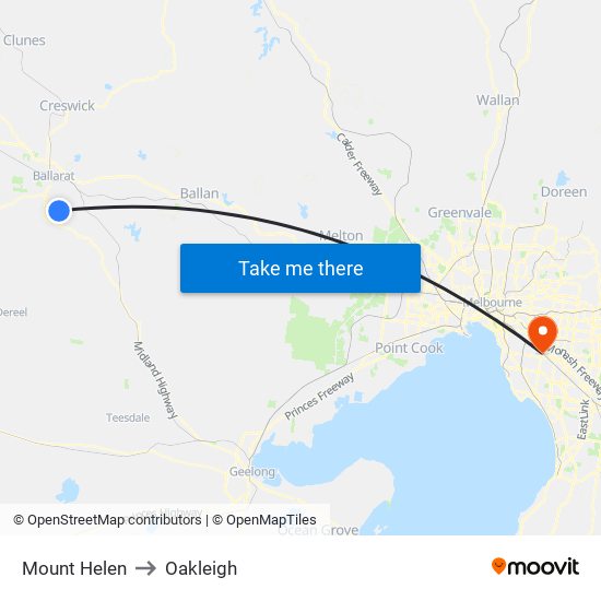 Mount Helen to Oakleigh map