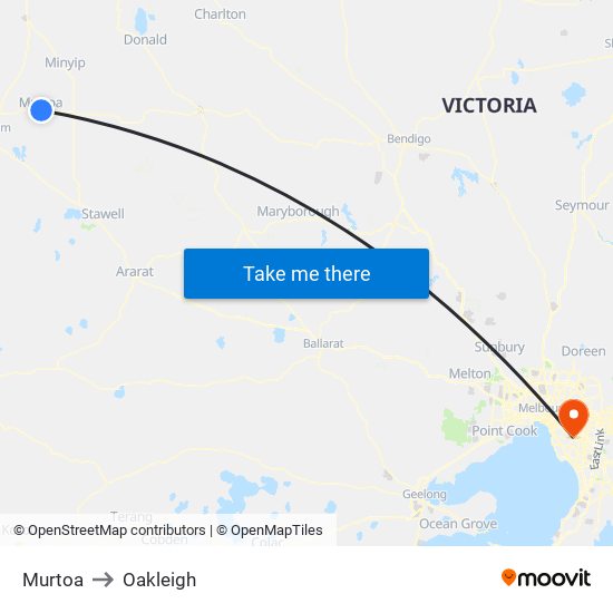 Murtoa to Oakleigh map