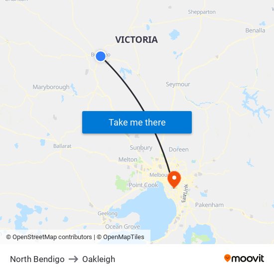 North Bendigo to Oakleigh map