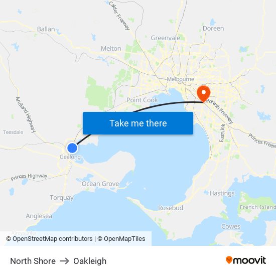 North Shore to Oakleigh map