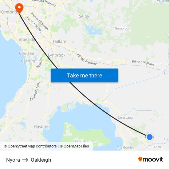 Nyora to Oakleigh map