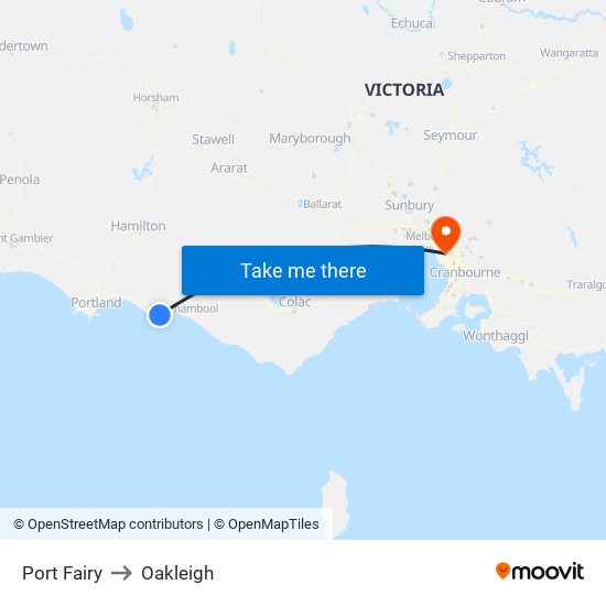 Port Fairy to Oakleigh map