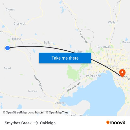 Smythes Creek to Oakleigh map