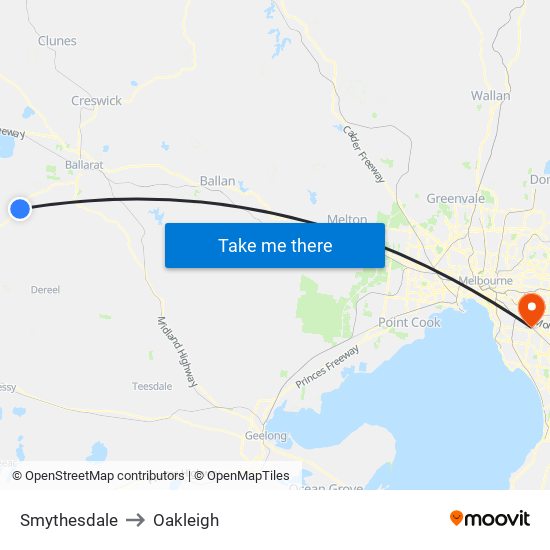 Smythesdale to Oakleigh map