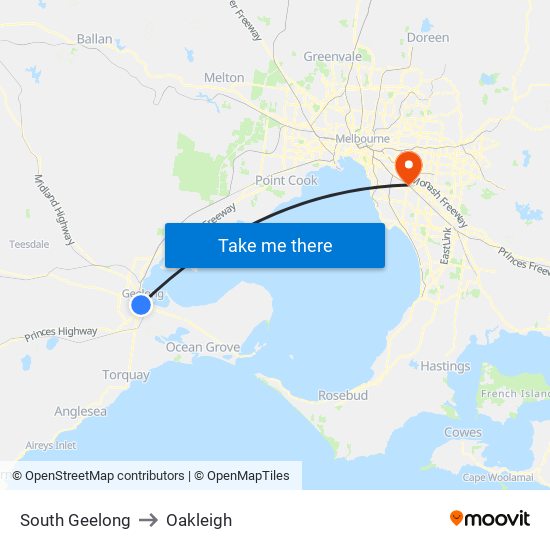 South Geelong to Oakleigh map