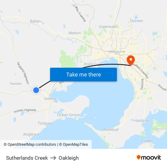 Sutherlands Creek to Oakleigh map