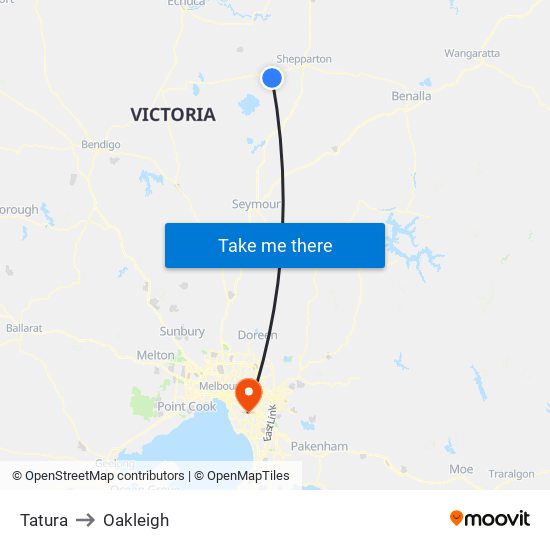 Tatura to Oakleigh map