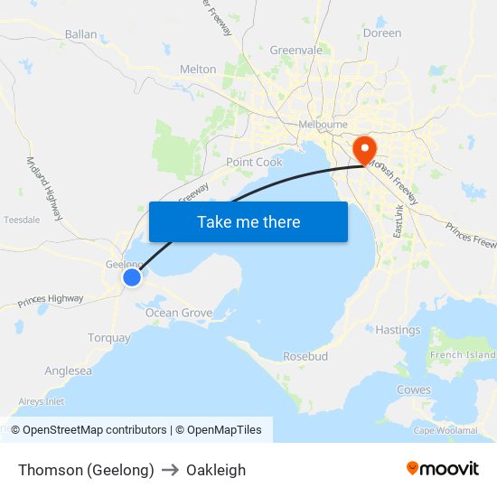 Thomson (Geelong) to Oakleigh map
